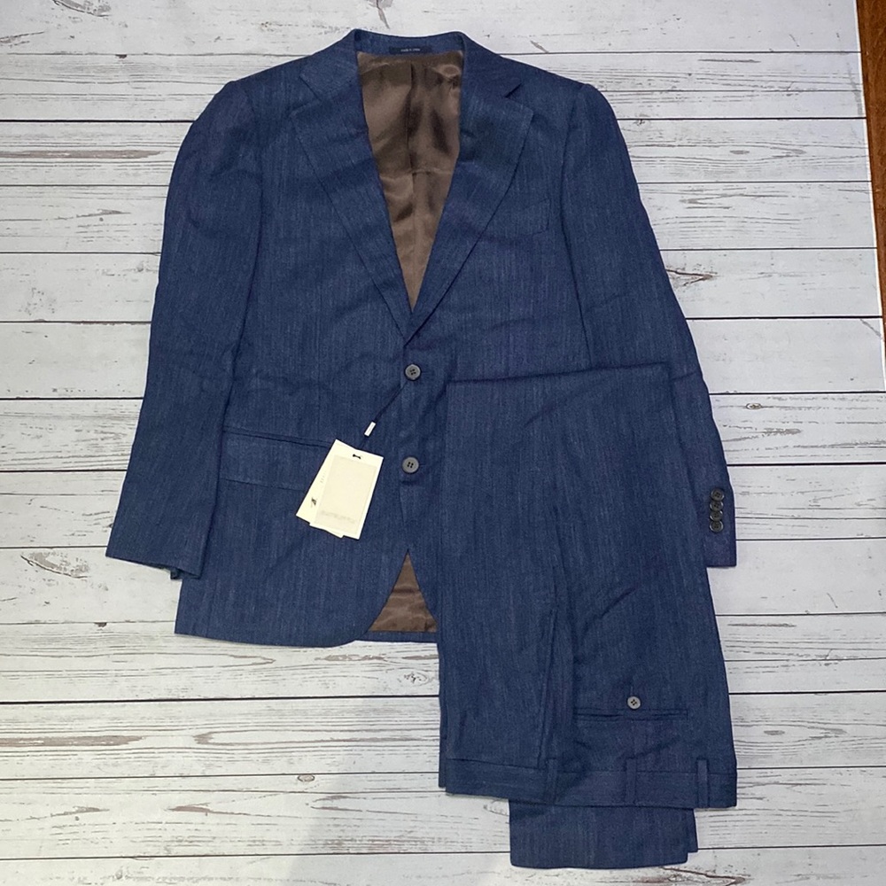 SuitSupply Lazio Blue Wool Silk Linen Blend Suit